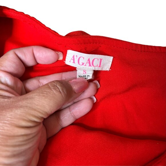 A'Gaci Red One-Shoulder Ruffled Top Size S Women's Fashion Blouse - Picture 3 of 3